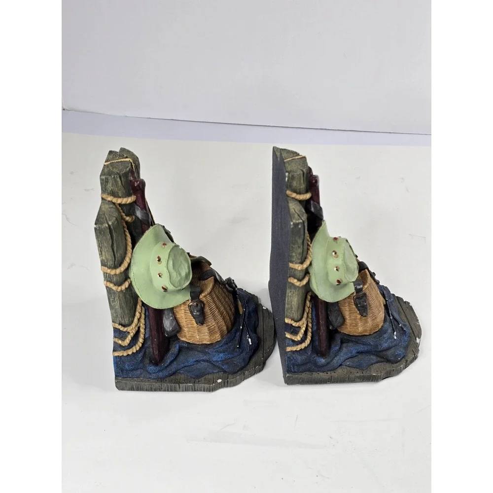 Fisherman Basket Fish Net‎ Hat Bait Tackle Fishing Pole Heavy Resin Bookends